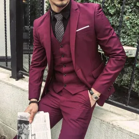 2022 Custom Made Borgogna Viola Abito da Uomo Sposo Slim Fit 3 Pezzi Prom Abiti da Sposa Giacca Terno Masuclino Giacca Pantalone