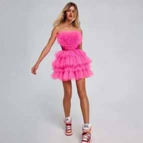 Abiti da festa rosa acceso con scollo a cuore Abiti da ballo corti in tulle gonfi arruffati Abiti formali per ragazze Abiti da r