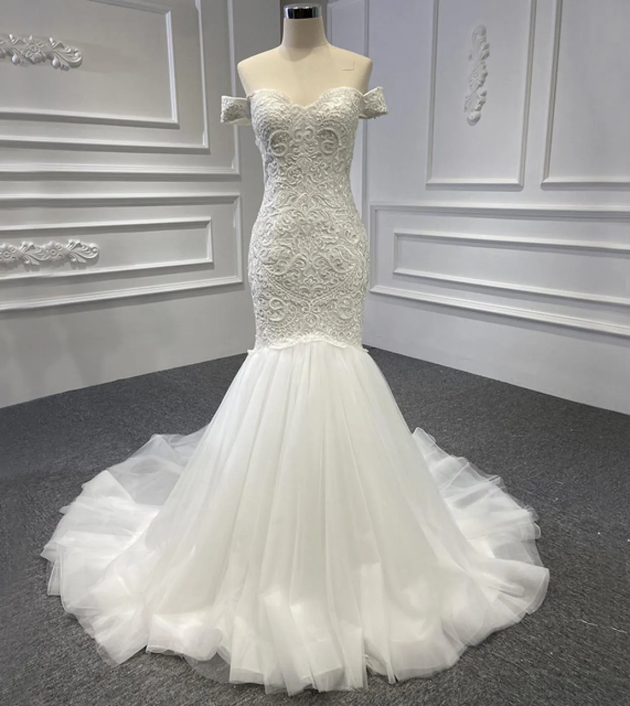 Abiti da sposa a sirena di fascia alta nuda bianca con spalle scoperte Abiti da sposa con perline Serene Hill Hm66666 Matrimonio