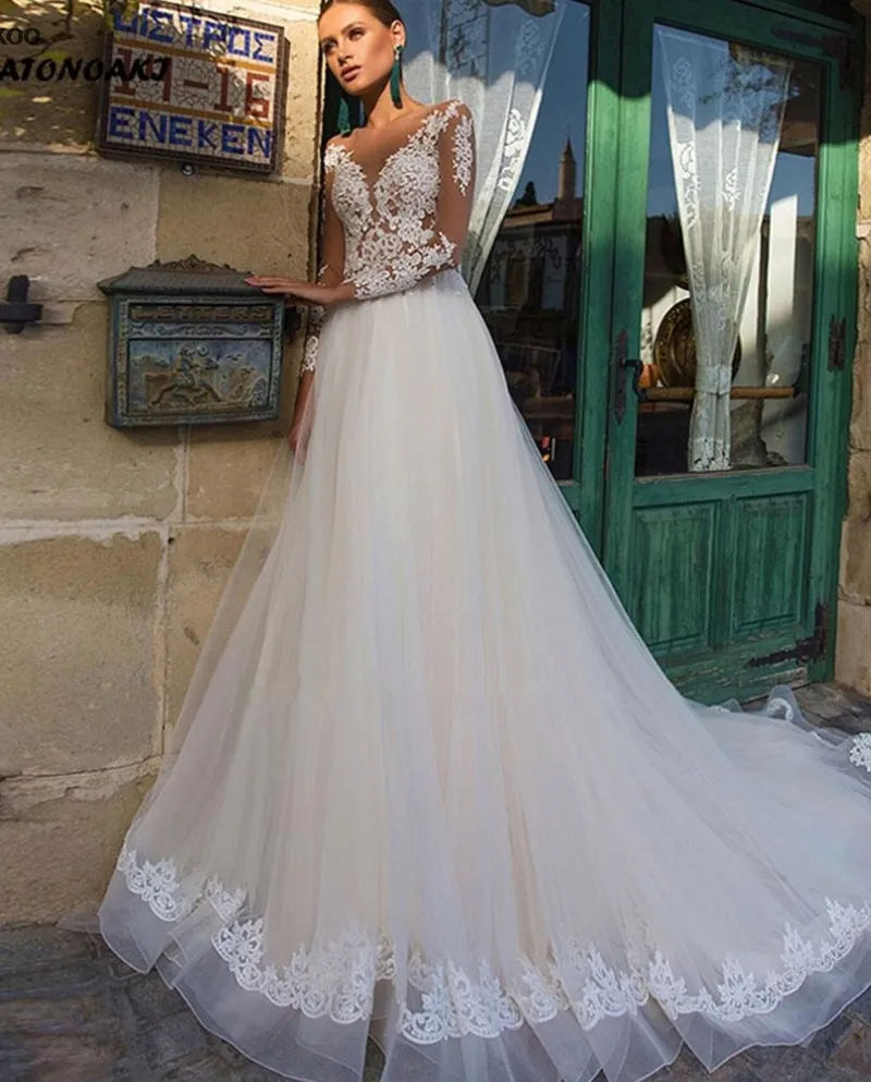 Abiti da sposa Boho Country 2022 Appliques in pizzo a maniche lunghe Principessa