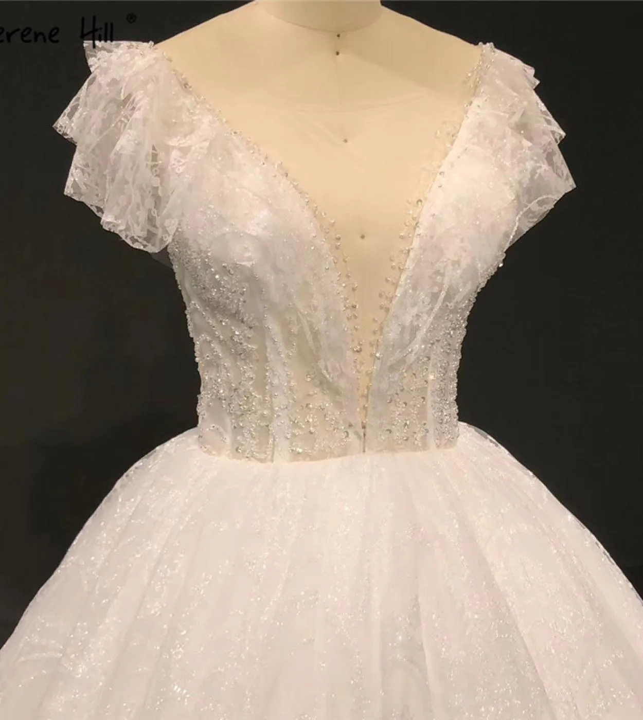 Abiti da sposa scintillanti Oneck avorio Abiti da sposa senza maniche con paillettes senza maniche Abiti da sposa semplici Ha233