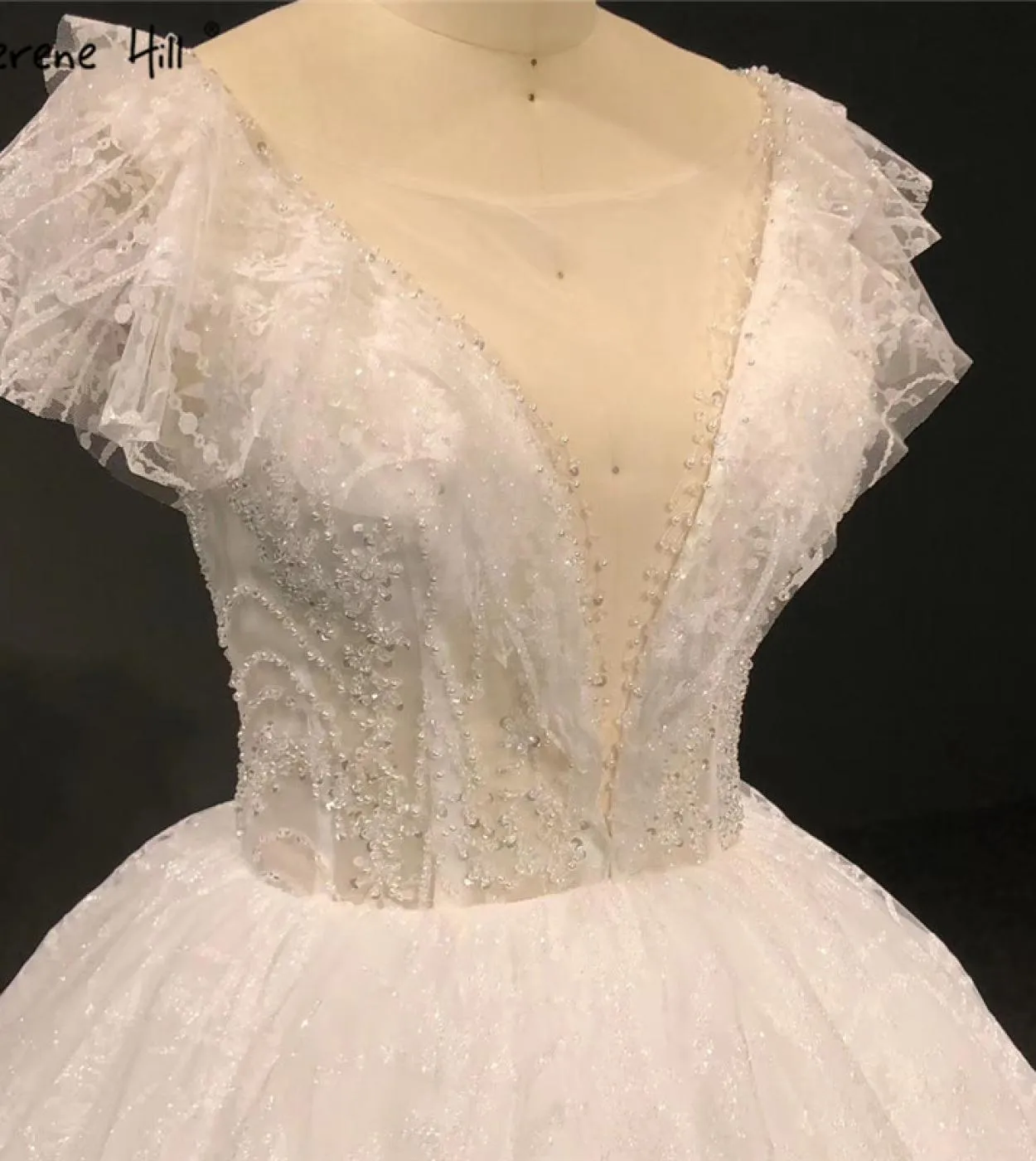 Abiti da sposa scintillanti Oneck avorio Abiti da sposa senza maniche con paillettes senza maniche Abiti da sposa semplici Ha233