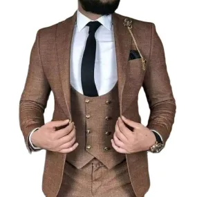 Abiti da uomo d'affari marroni abiti slim fit da uomo moda smoking per la cena dello sposo 3 pezzi giacca gilet con pantaloni fo