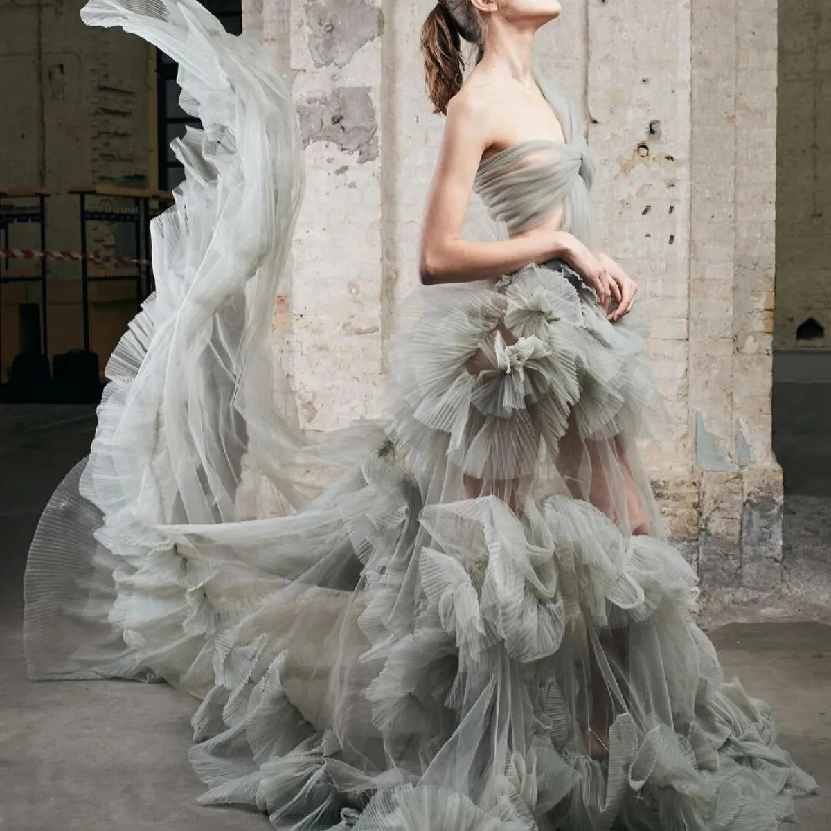 Affascinanti abiti da donna in tulle Couture con volant, abiti da ballo, abiti da festa, monospalla, abiti lunghi da spettacolo,