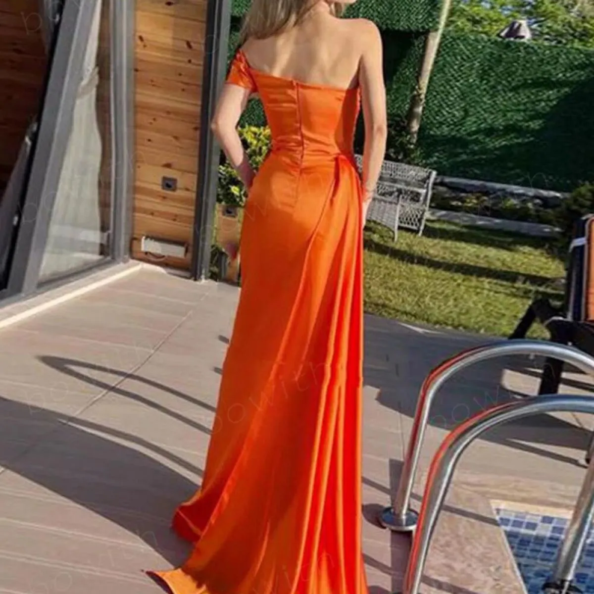 Bowith Abiti da sera monospalla per donna Elegante abito da ballo arancione da festa 2023 Abito formale per occasioni speciali V