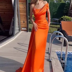 Bowith Abiti da sera monospalla per donna Elegante abito da ballo arancione da festa 2023 Abito formale per occasioni speciali V