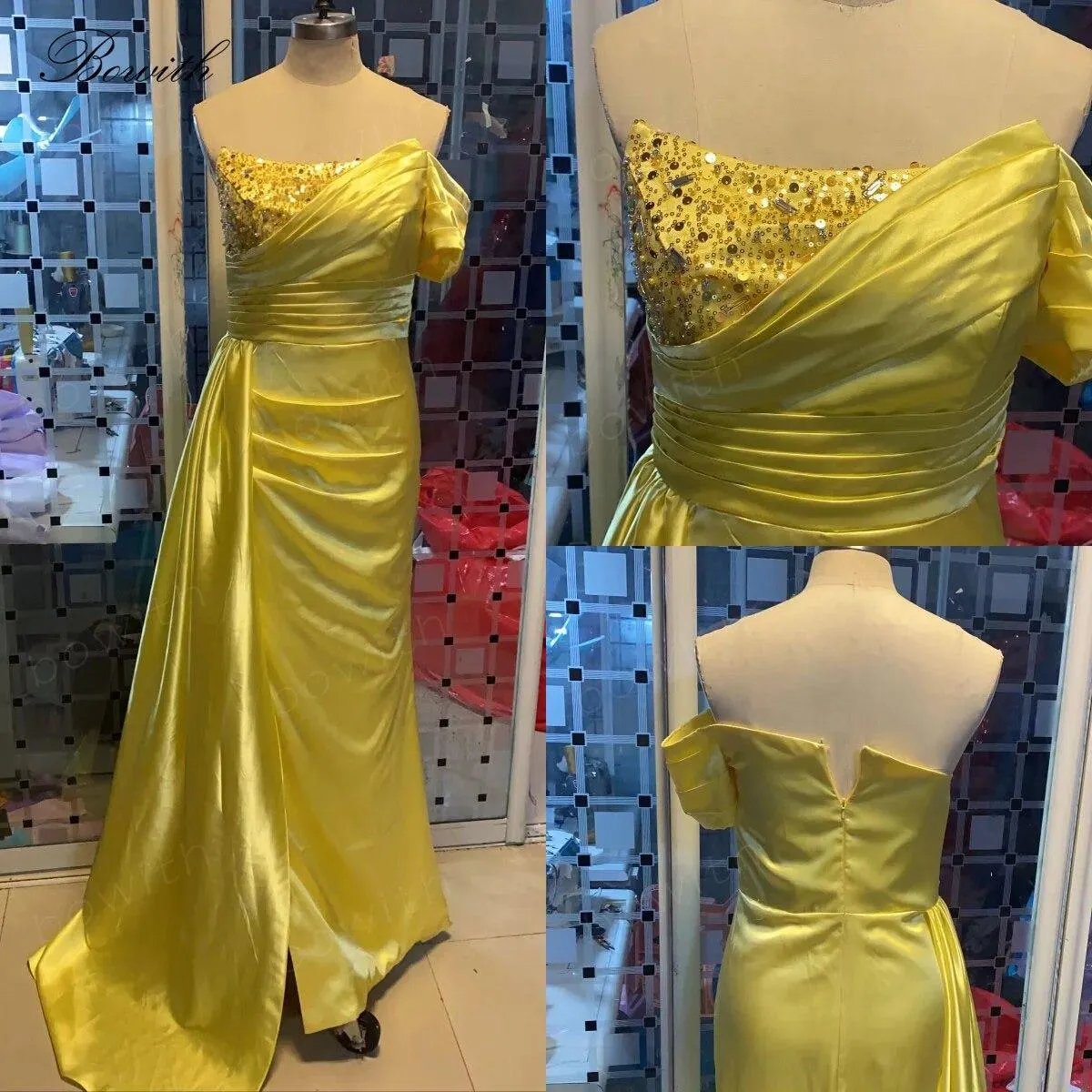 Bowith Abiti da sera monospalla per donna Elegante abito da ballo arancione da festa 2023 Abito formale per occasioni speciali V