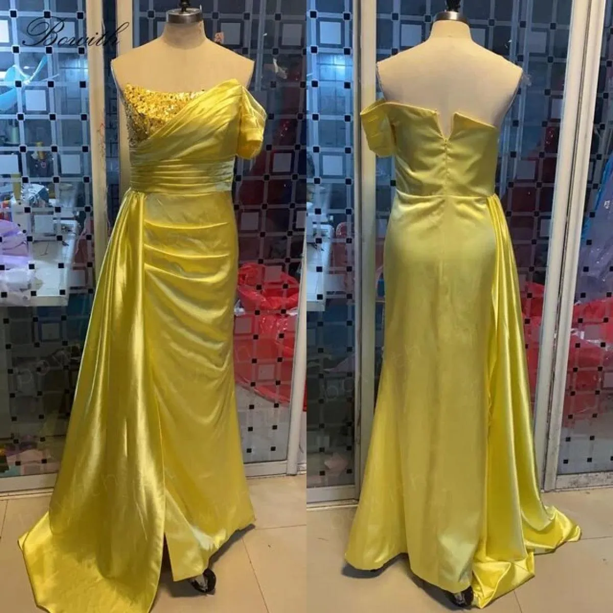 Bowith Abiti da sera monospalla per donna Elegante abito da ballo arancione da festa 2023 Abito formale per occasioni speciali V