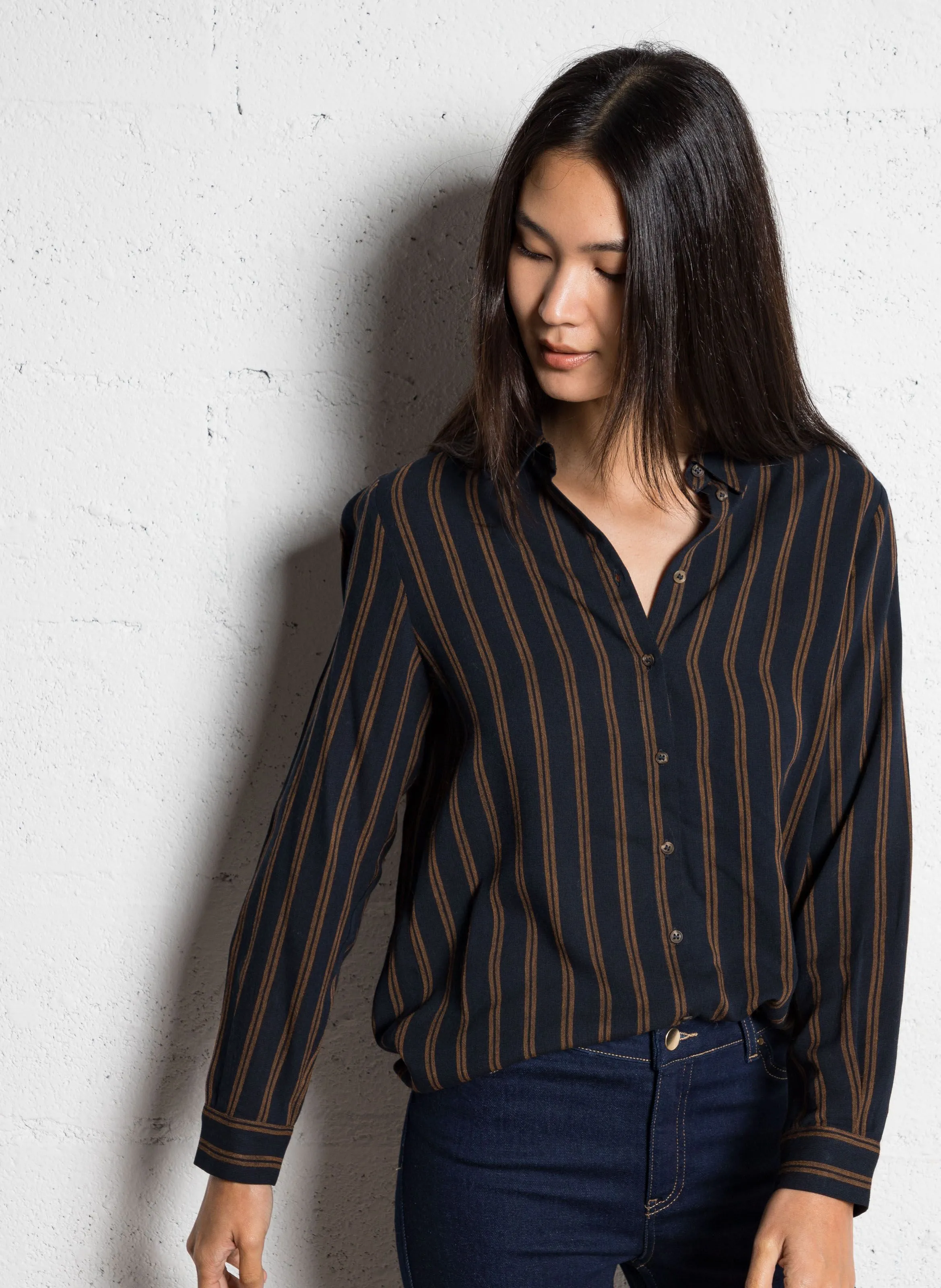  MAISON 123   BETSY - Camicia diritta a righe | Marrone