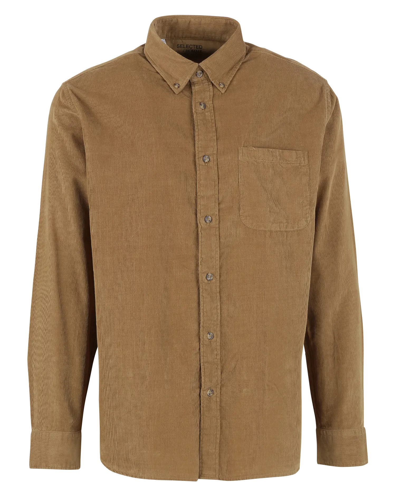  SELECTED   Camicia collo button down regular fit in velluto millerighe di cotone | Marrone