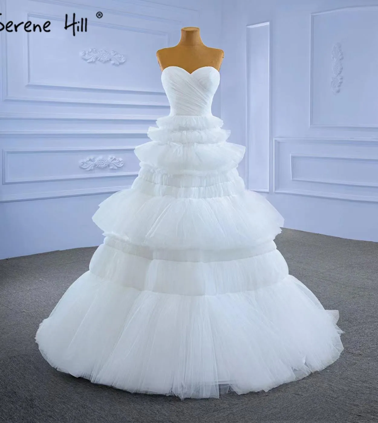 Serene Hill White Princess Ruffles Abiti da sposa Abiti da sposa semplici di fascia alta Hm67308 Abiti da sposa su misura