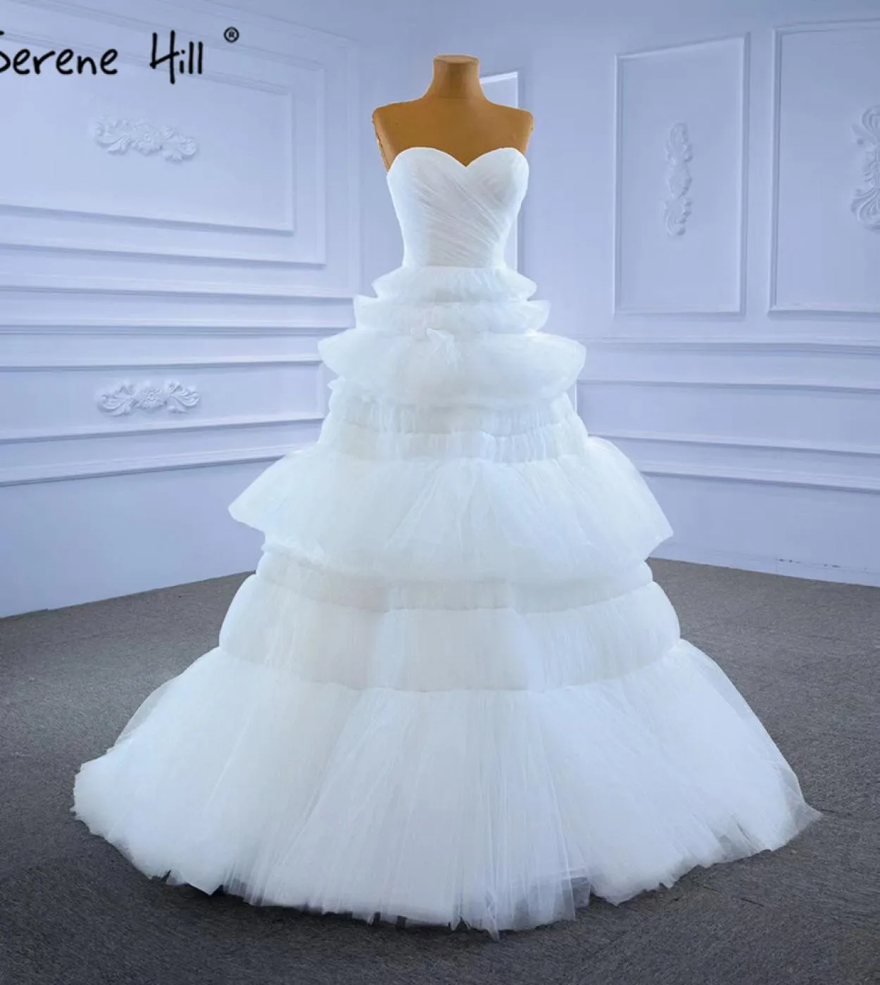 Serene Hill White Princess Ruffles Abiti da sposa Abiti da sposa semplici di fascia alta Hm67308 Abiti da sposa su misura