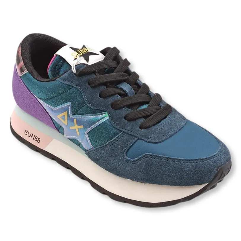 Sneakers donna comoscio e tessuto SUN68 z41206 STARGIRL SATIN ottanio