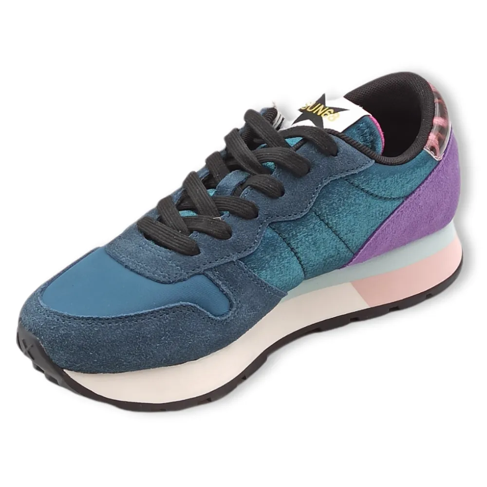 Sneakers donna comoscio e tessuto SUN68 z41206 STARGIRL SATIN ottanio