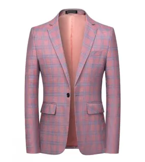 Taglie forti 6xl M Rosa Beige Giacca scozzese azzurra Moda Prom Matrimonio formale Giacca da uomo slim fit Smoking da uomo Casua